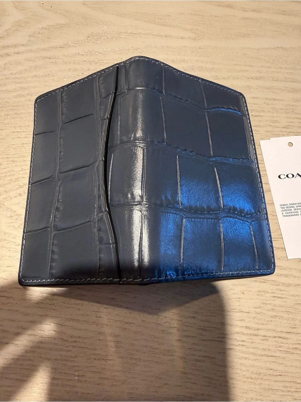 Coach Croc-Embossed Leather Wallet Navy- brand new